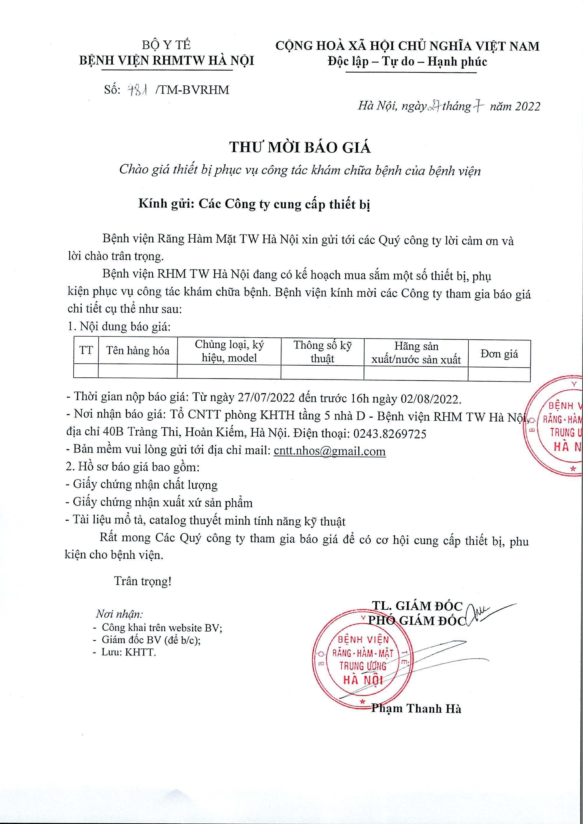 THƯ MỜI BÁO GIÁ 27.07
